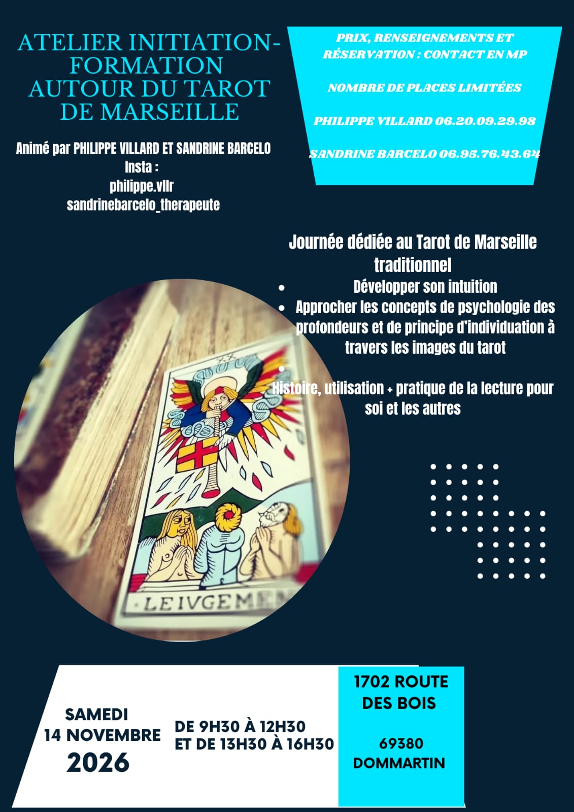 Affiche de l’atelier Tarot de Marseille du 14 novembre 2026